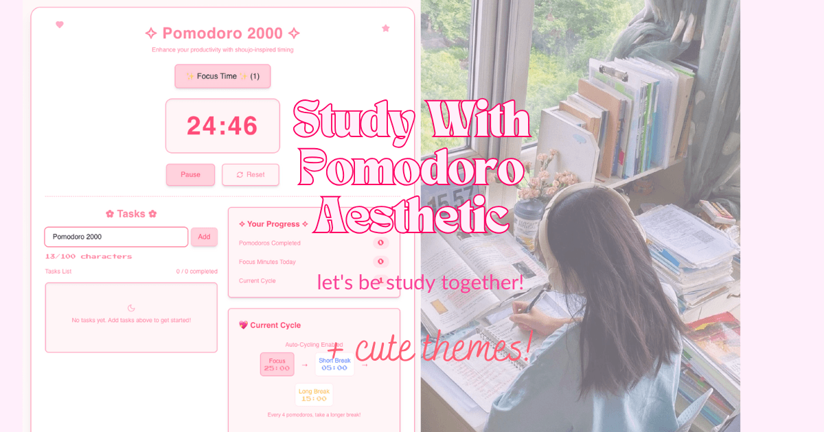 Pink aesthetic pomodoro timer preview